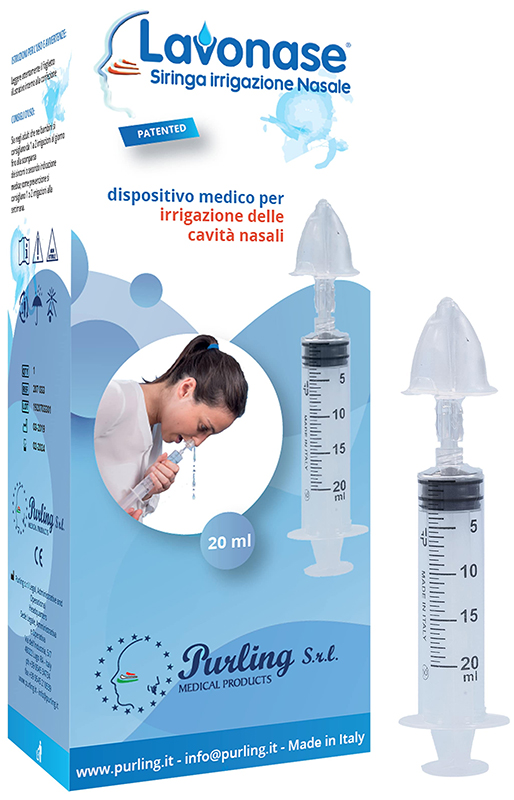 LAVONASE IRRIGAZIONE NASALE NON STERILE SIRINGA 20 ML + LUER-LOCK CON CAPPUCCIO + UGELLO NASALE CON RACCORDO LUER-LOCK + PERFORATORE CON VALVOLA NON RITORNO CON TAPPO - Metafarm