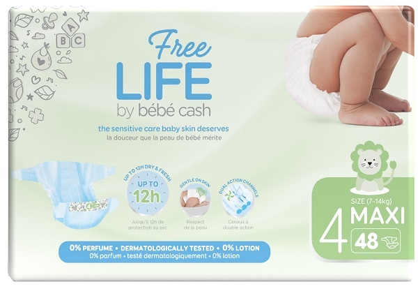 FREELIFE BY BEBECASH PANNOLINI MAXI TAGLIA 4 7-18 KG GIROVITA 38-60 CM 48 PEZZI - Metafarm