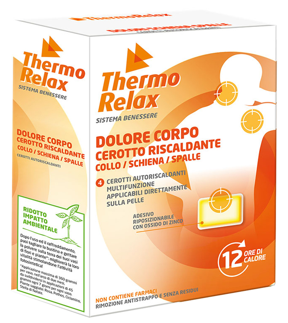 THERMORELAX CEROTTO AUTORISCALDANTE DOLORE CORPO COLLO/SCHIENA/SPALLE 4 PEZZI - Metafarm