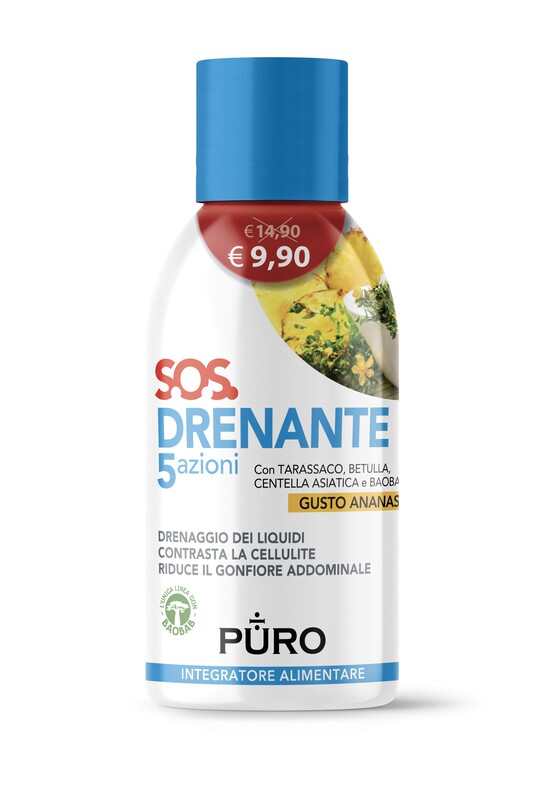PURO DRENANTE 5 AZIONI CON BAOBAB GUSTO ANANAS 500 ML - Metafarm