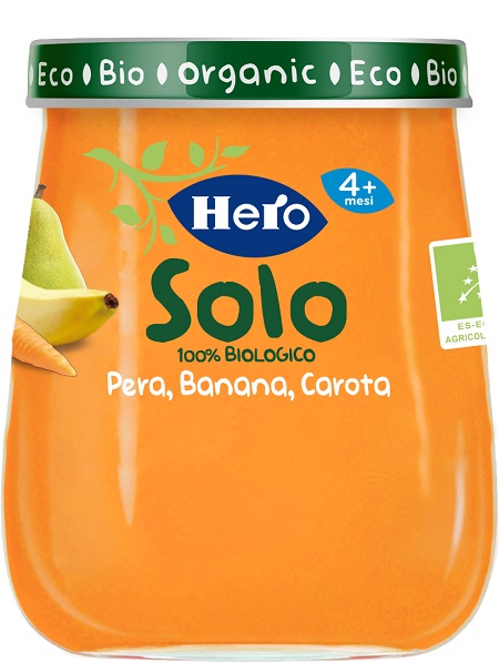 HERO BABY OMOGENEIZZATO PERA BANANA CAROTA 100% BIO 120 G - Metafarm