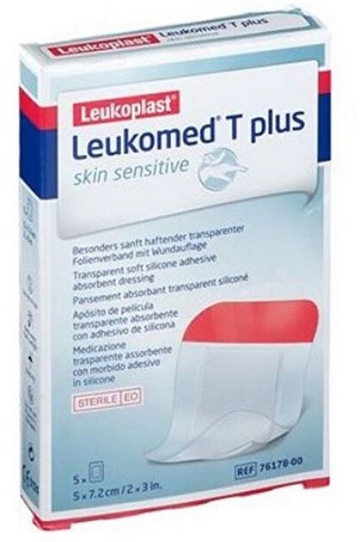 LEUKOMED T PLUS SKIN SENSITIVE MEDICAZIONE POST-OPERATORIA TRASPARENTE IMPERMEABILE CON MASSA ADESIVA AL SILICONE 5X7,2CM 5 PEZZI - Metafarm