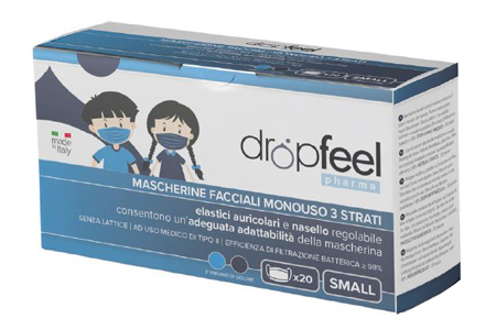 MASCHERINA USO MEDICO DROPFEEL PHARMA MONOUSO SMALL TIPO II BLU NAVY E AZZURO 20 PEZZI - Metafarm