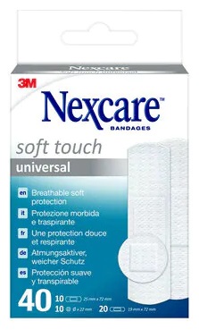 CEROTTO PREPARATO NEXCARE SOFT TOUCH UNIVERSAL 3 MISURE 20 CEROTTI 19X72MM + 10 CEROTTI 25X72MM + 10 CEROTTI TONDI 22,5 MM - Metafarm