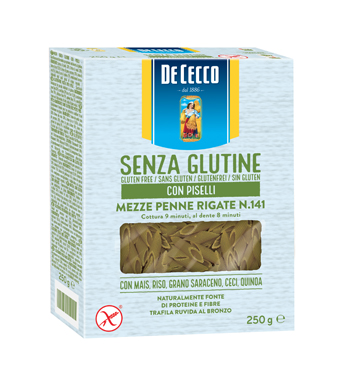 DE CECCO MEZZE PENNE RIGATE N141 CON PISELLI 250 G - Metafarm
