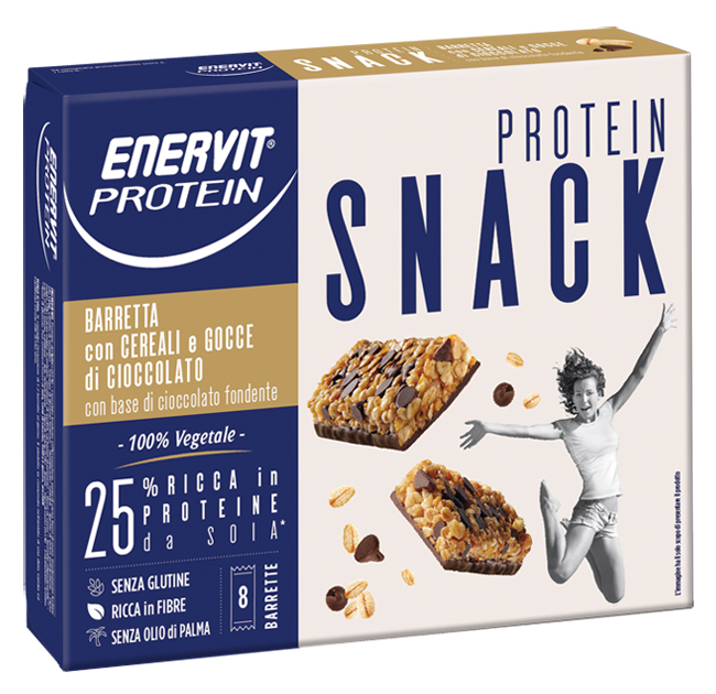 ENERVIT PROTEIN SNACK CEREALI CIOCCOLATO VEGETALE 8 BARRETTE 27 G - Metafarm