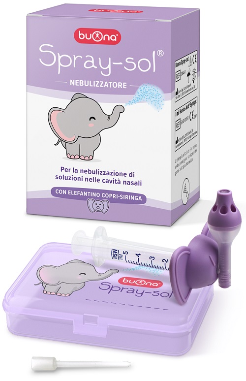 BUONA SPRAY-SOL NEBULIZZATORE SPRAY SOL + AGO CANNULA + SIRINGA LUER LOCK DA 5 ML + ELEFANTINO COPRI-SIRINGA + CONTENITORE - Metafarm