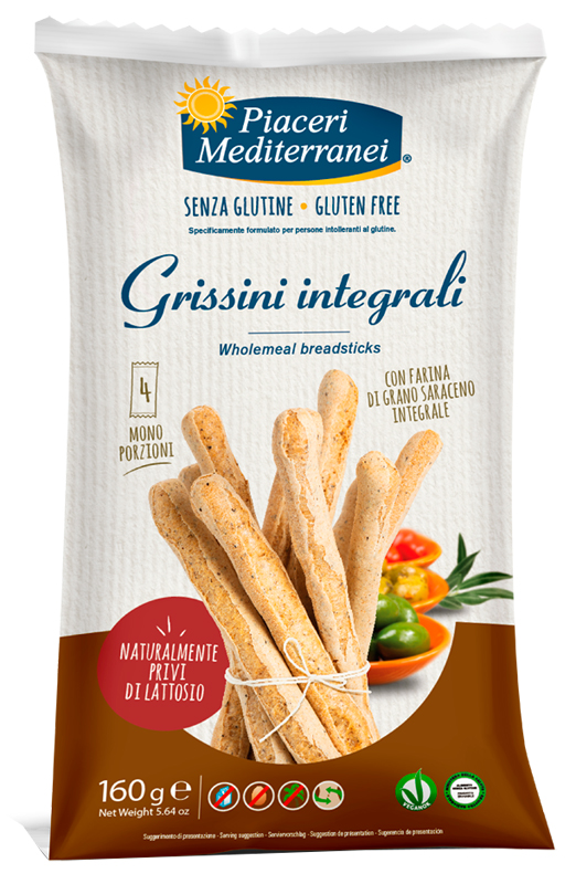 PIACERI MEDITERRANEI GRISSINI INTEGRALI 160 G - Metafarm