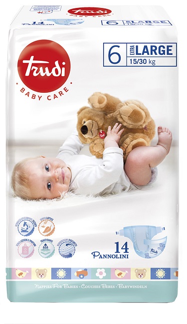 TRUDI BABY CARE PANNOLINO BAMBINI EXTRALARGE 15/30 KG 14 PEZZI - Metafarm
