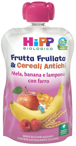 HIPP BIO FRUTTA FRULLATA&CEREALI ANTICHI MELA BANANA LAMPONE FARRO 90 G - Metafarm