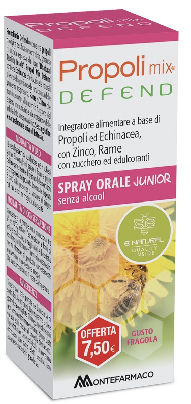 PROPOLI MIX DEFEND SPRAY ORALE JUNIOR ANALCOLICO 30 ML GUSTO FRAGOLA - Metafarm