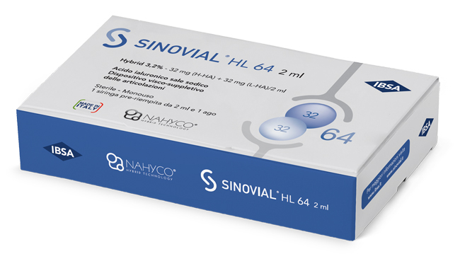 SIRINGA INTRA-ARTICOLARE SINOVIAL HL 64 ACIDO IALURONICO SALE SODICO 3,2% 32MG H-HA + 32MG H-LA/2ML 2 ML - Metafarm