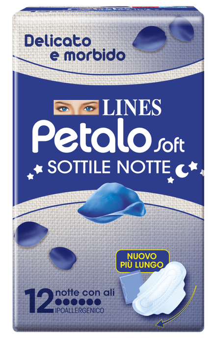 LINES PETALO SOFT SOTTILE NOTTE CON ALI IPOALLERGENICO 12 PEZZI - Metafarm