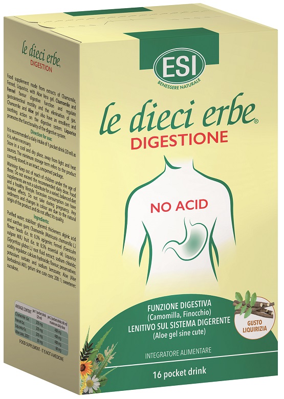 ESI LE DIECI ERBE DIGESTIONE NO ACID 16 POCKET DRINK GUSTO LIQUIRIZIA 20 ML - Metafarm