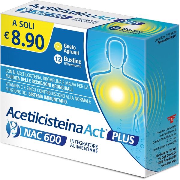 ACETILCISTEINA ACT PLUS NAC 600 12 BUSTINE EFFERVESCENTI AGRUMI - Metafarm